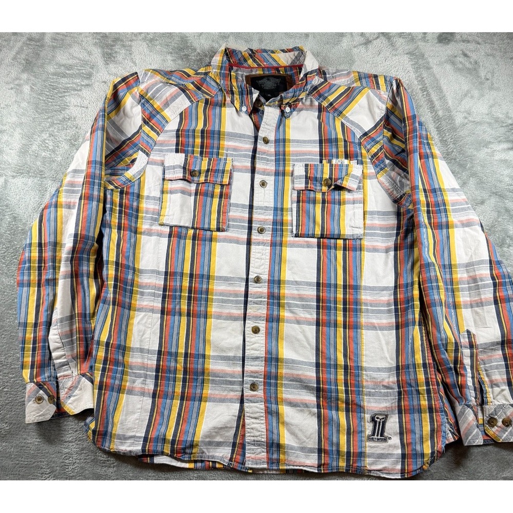 Harley Davidson Plaid Button Down Shirt XL Motorcycle Workwear Casual